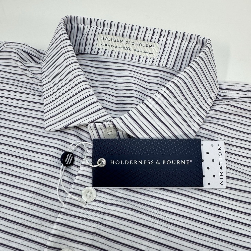 NWT Holderness & Bourne Turnbull AIRATION Stripe Golf Polo Shirt AMH Sz XXL $118